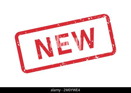 Grunge New word rubber stamp. New red sign sticker set. Grunge vintage square label. Vector illustration isolated on white background Stock Vector