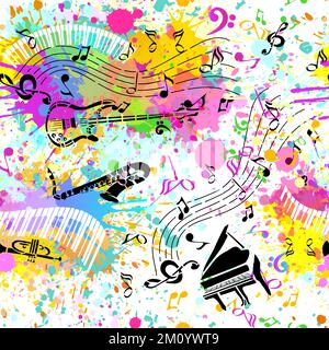 Vector Music background. Seamless pattern with Hand drawn doodle Musical Instruments, Retro musical equipment. Stock Vector
