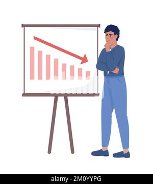 Thoughtful man near failure graph semi flat color vector character Stock Vector