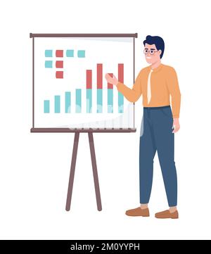 Man performing analytics semi flat color vector character Stock Vector