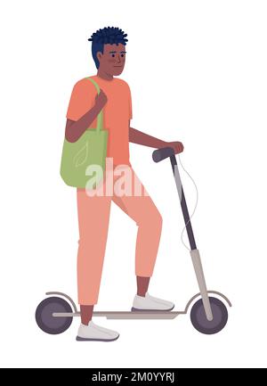 Guy with electric kick scooter semi flat color vector character Stock Vector