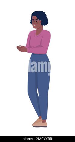 Happy woman clapping hands semi flat color vector character Stock Vector
