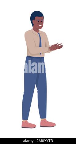 Joyful office worker semi flat color vector character Stock Vector