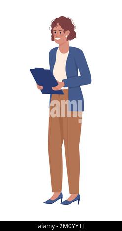 Businesswoman with clipboard semi flat color vector character Stock Vector