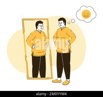 Man accepting himself 2D vector isolated linear illustration Stock Vector