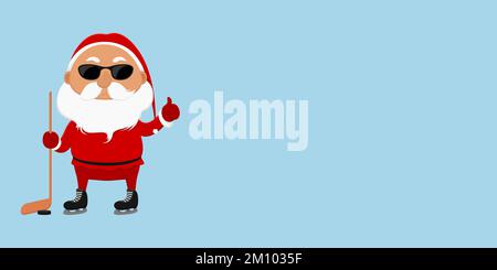 Santa Claus with hockey stick. Poster with copy space. Vector ...