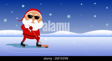 Santa Claus playing hockey in sunglasses. Vector illustration Stock ...