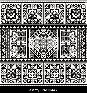 Ukrainian Pysanky vector seamless folk art pattern - Hutsul Easter eggs traditional geometric design in black and white Stock Vector