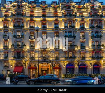View of facade of Plaza Athenee Hotel with christmas decoration Stock Photo