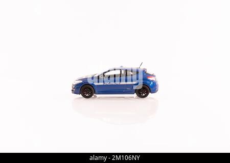 French gendarmerie miniature vehicle Renault Megane RS of collection in metal. Stock Photo