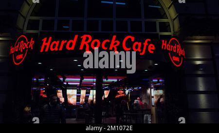 Signage outside the Hard Rock Cafe, Piccadilly Circus, London, England, UK Stock Photo