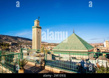 Famous al-Qarawiyyin mosque and University in heart of historic downtown of Fez, Morocco, North Africa. Stock Photo