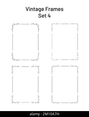 Four nice retro rectangular frames with flourishes in corners, s Stock Vector