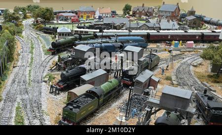 A very detailed model railway in OO scale in the UK. Stock Photo