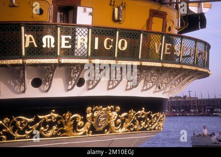 Stern of Italian tall ship Amerigo Vespucci Stock Photo