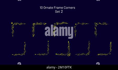 Collection of symmetrical decorative corners, vignettes. Set of elegant calligraphic lines Stock Vector