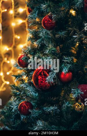 Christmas tree balls on christmas tree, blurred Stock Photo - Alamy