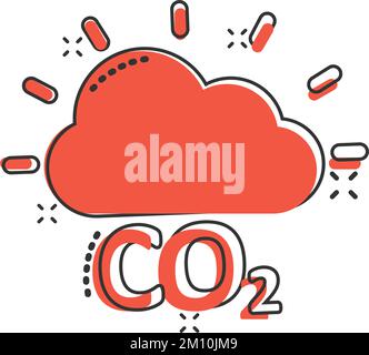 Co2 emission icon in comic style. Cloud disaster cartoon vector illustration on white isolated background. Environment splash effect sign business con Stock Vector
