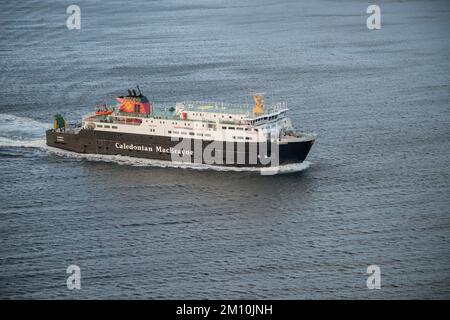 MV Hebrides Sailing into Uig, Isle of Skye. The vessel covers the Uig triangle, which also includes Tarbert, Isle of Harris and Lochmaddy, North Uist. Stock Photo