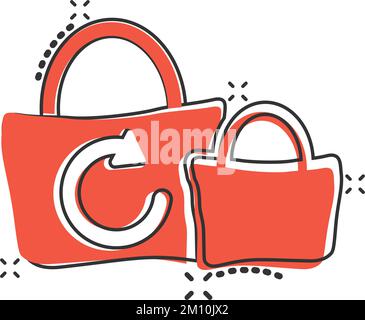 Eco bag icon in comic style. Ecobag cartoon vector illustration on white isolated background. Reusable shopper splash effect sign business concept. Stock Vector