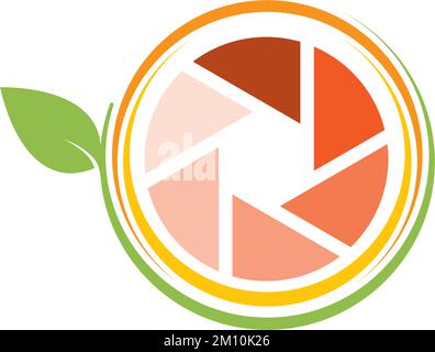 A vector illustration of a colorful camera shutter logo design in orange form on white background Stock Vector