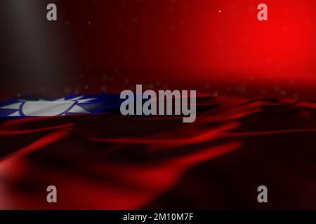 wonderful any holiday flag 3d illustration  - dark photo of Taiwan Province of China flag lay on red background with soft focus and empty space for yo Stock Photo