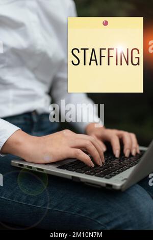 Conceptual caption Staffing. Business showcase The percentage of workers that replaced by new employees Stock Photo