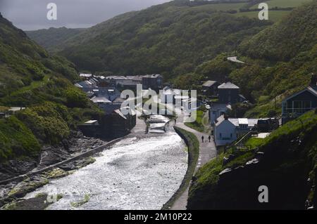 The River Valency Flowing into Harbour in Boscastle on the South West Coastal Path in Cornwall, England, UK. Stock Photo