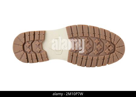 Beige sole of men's boots isolated on white background. With clipping path Stock Photo
