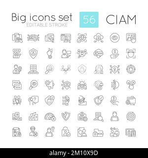 Consumer identity and access management linear icons set Stock Vector
