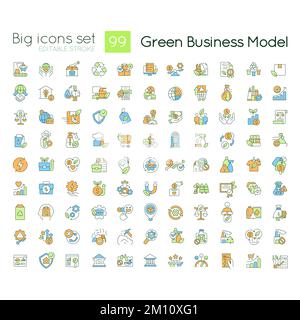 Environmental business model RGB color icons set Stock Vector