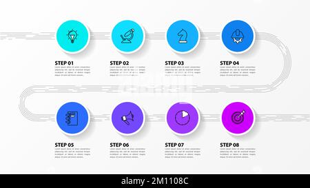 Infographic template with icons and 8 options or steps. Line. Can be used for workflow layout, diagram, banner, webdesign. Vector illustration Stock Vector