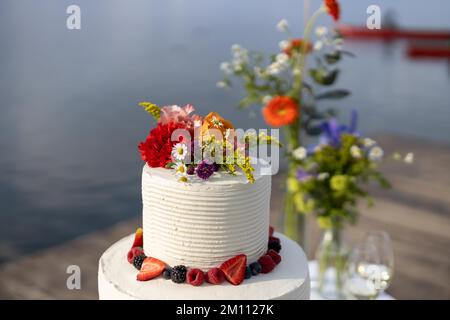wedding cake details with redberries Stock Photo