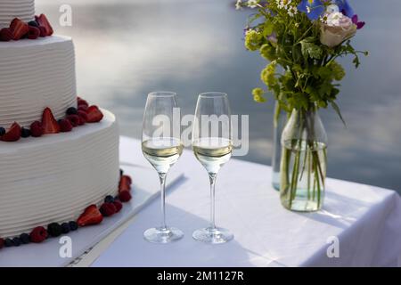 wedding cake details with redberries Stock Photo