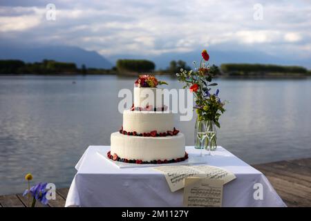 wedding cake details with redberries Stock Photo