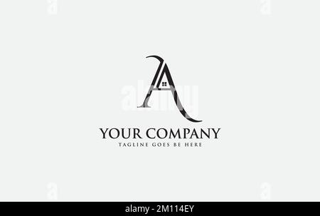 House logo icon letter A and modern window symbol vector. Real estate monogram letter A Stock Vector