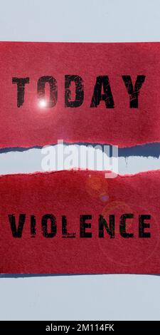 Conceptual display Violence. Word Written on the use of physical force to injure, abuse, damage or destroy Stock Photo