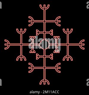 Neon helm of awe aegishjalmur or egishjalmur galdrastav red color vector illustration image flat style light Stock Vector