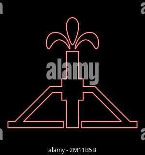 Neon oil well Derrick rig for oil in out red color vector illustration image flat style light Stock Vector