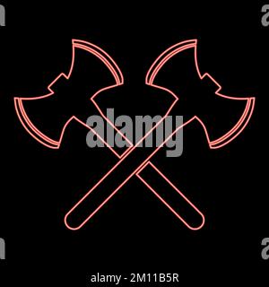 Neon two double-faced viking axes red color vector illustration image flat style light Stock Vector