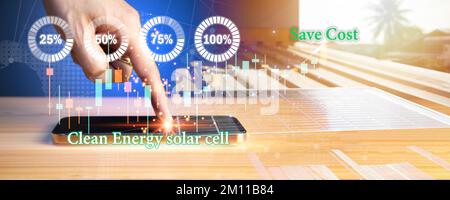 Clean energy concept, solar cells, sustainable energy cost reduction Stock Photo