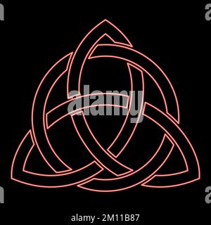 Neon triquetra in circle Trikvetr knot shape Trinity knot red color vector illustration image flat style light Stock Vector