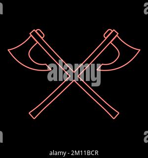 Neon two battle axes vikings red color vector illustration image flat style light Stock Vector