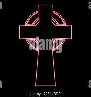 Neon celtic cross red color vector illustration image flat style light Stock Vector