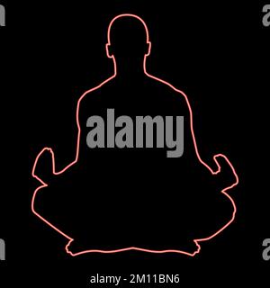 Neon meditating man Practicing yoga symbol red color vector illustration image flat style light Stock Vector