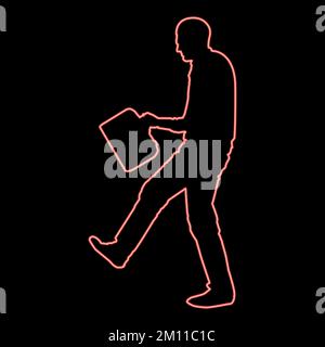 Neon cheerful man with a briefcase Concept success win Successfull bussines man red color vector illustration image flat style light Stock Vector