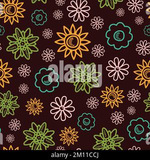 Brown Spring Blossoms Vector repeat pattern background design Stock Vector