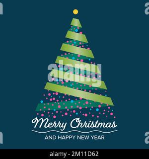 image of ribbon style christmas tree with color confetti inside Stock Vector