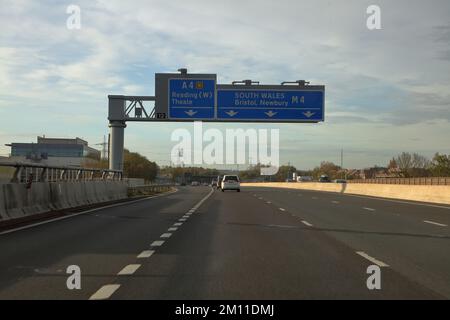 A small section of Smart Motorway where the motorway reverts to a normal three lane motorway. Stock Photo