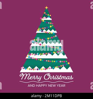 image of christmas tree is composed of star, color garland and snow on branches Stock Vector